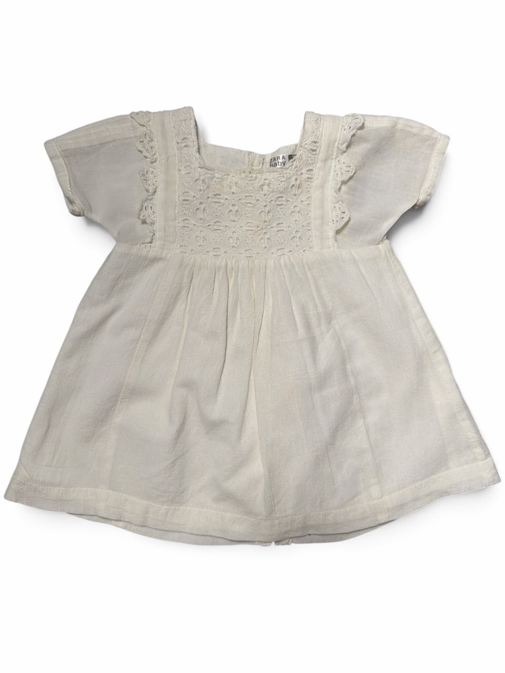 ZARA BABY GIRLS IVORY SMOCKED DRESS – 9–12 MONTHS (78 CM)